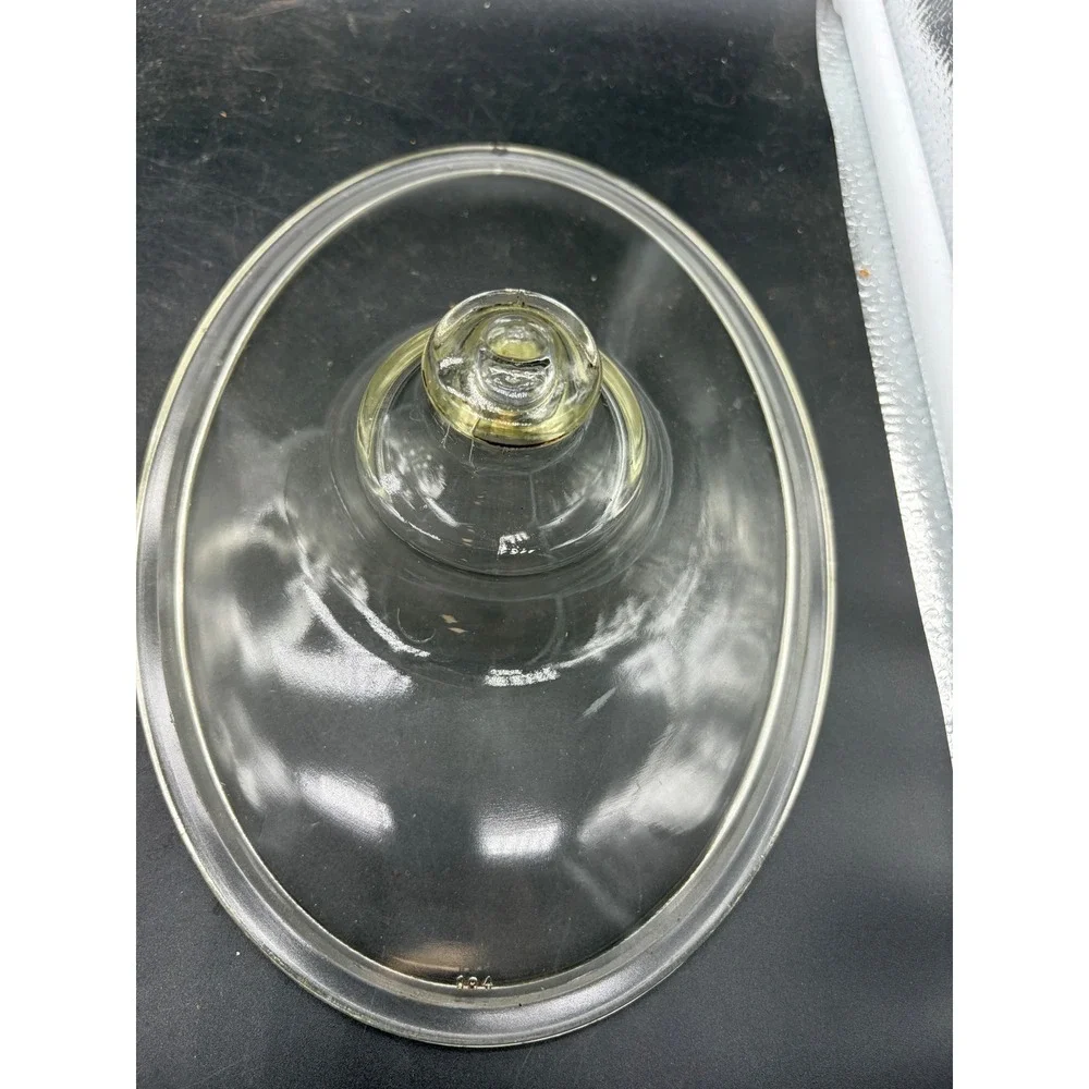 Vintage Pyrex 194 Clear Glass Oval Casserole Dish‎ with Lid Yellow Rim Trim